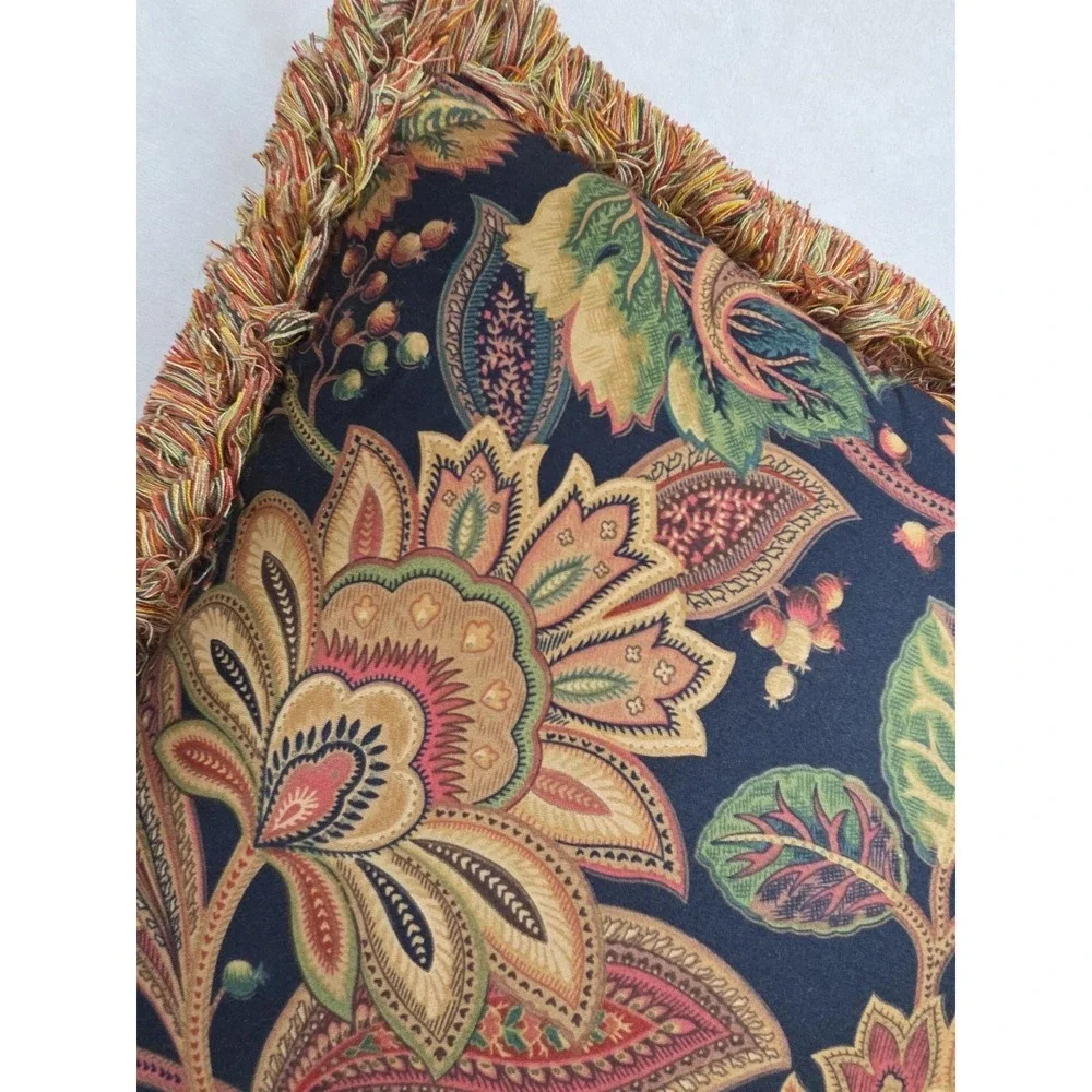 Valentina‎ Onyx Jacobean Floral Pillow Fringe French 17